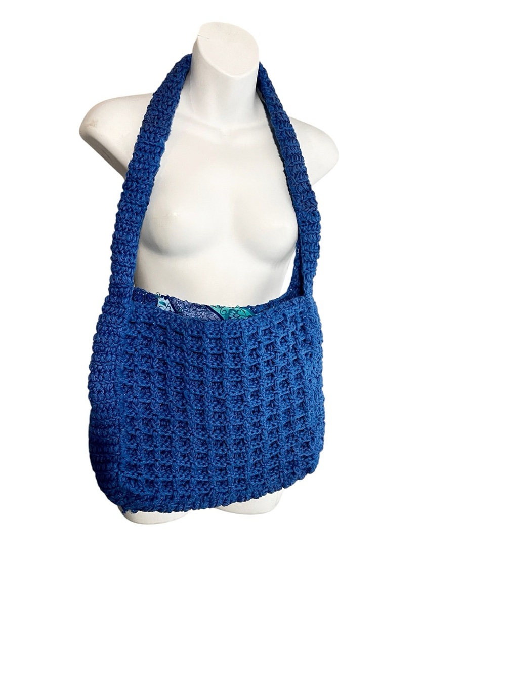 Handmade Crochet Shoulder Bag in Deep Blue